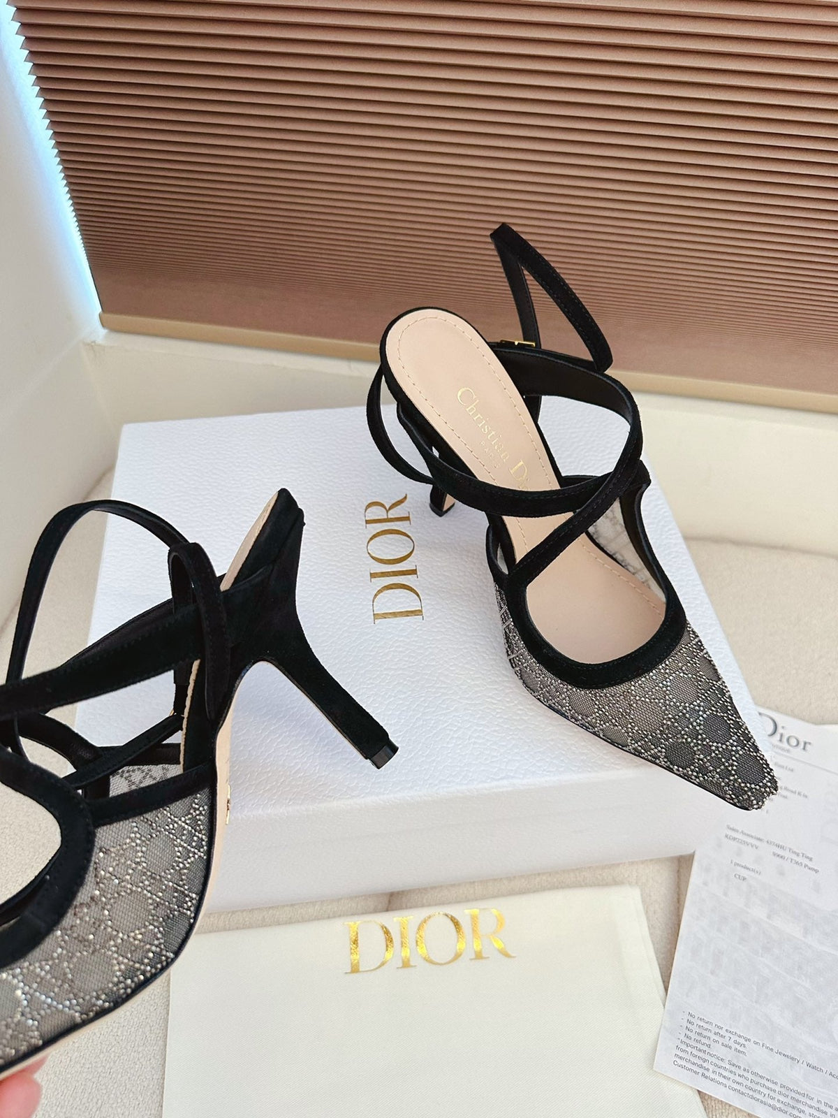 CD 26 High Heel 95 Black Beige Mesh Fabric Sheepskin 614894