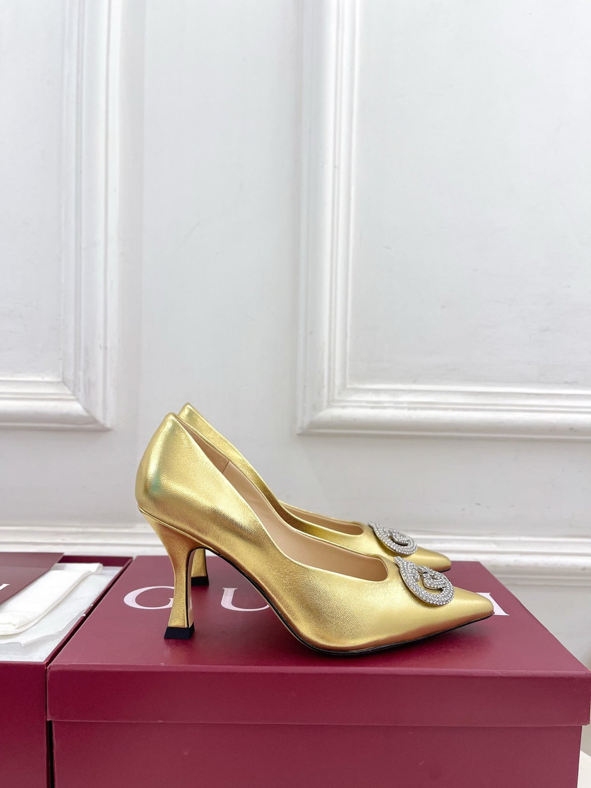 GG 26 High-Heeled 85 Pumps Gold Metallic Cowhide 587078